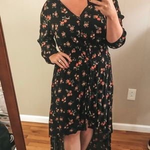 High Low Black Floral Fall Dress